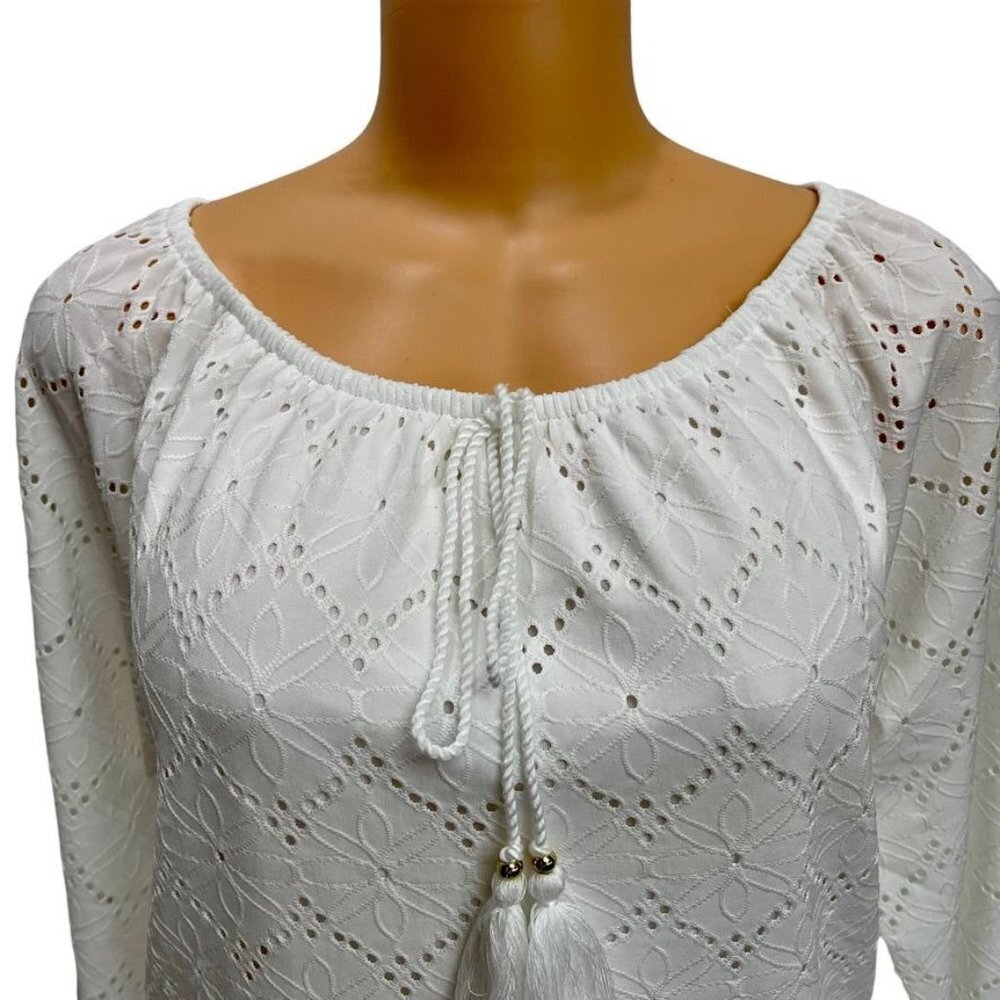 Rafaela Women's Lined Poplin Lace Top With Oval Neck, Long Sleeve New with Tags - Picture 2 of 13